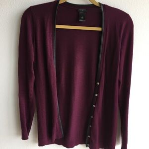 Plum Cardigan with Leather Accents